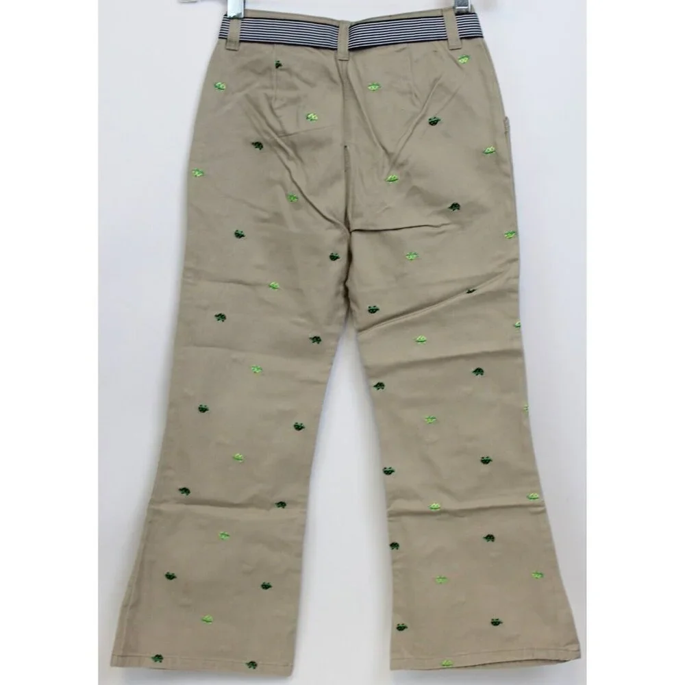 NEW 2006/05 Gymboree Prep Club Khaki Pants sz 7 Spring Turtle Ruffle Belt Embroi